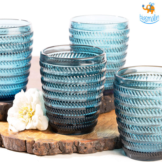 Crystal Blue Textured Glasses - Set of 6